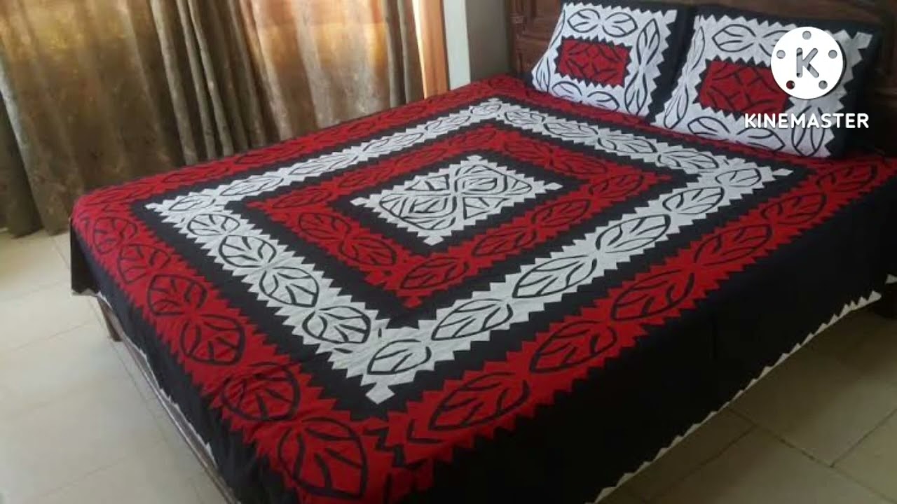 Exclusive applique design bed sheet. applique work colour full bed sheet.
