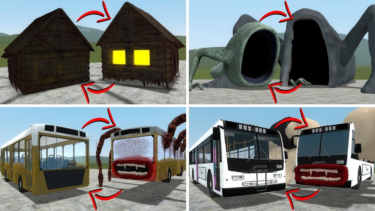 EVERYTHING TURNED INTO MONSTERS: HOUSE HEAD, SEA EATER, BUS EATER VS ALL TREVOR HENDERSON In GMOD!