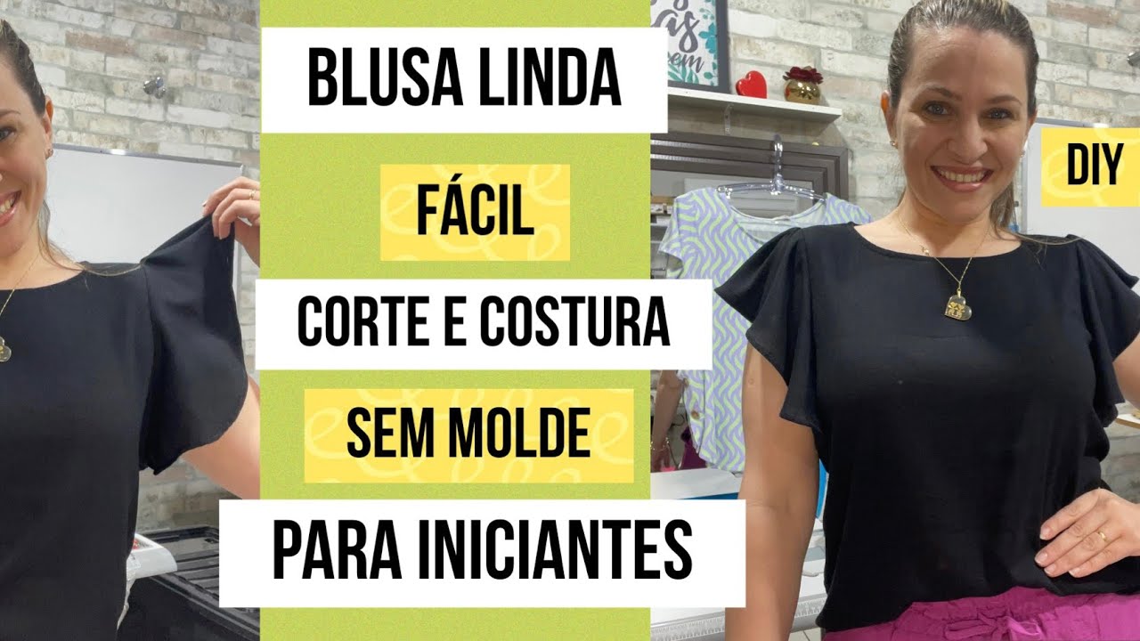 CORTE E COSTURE BLUSA LINDA COM MANGA GODE SEM MOLDE- Fácil para iniciantes, #passoapasso