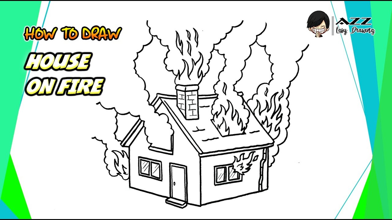 How to draw House on fire step by step