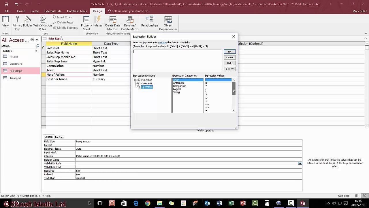 Validation Rule for Microsoft Access
