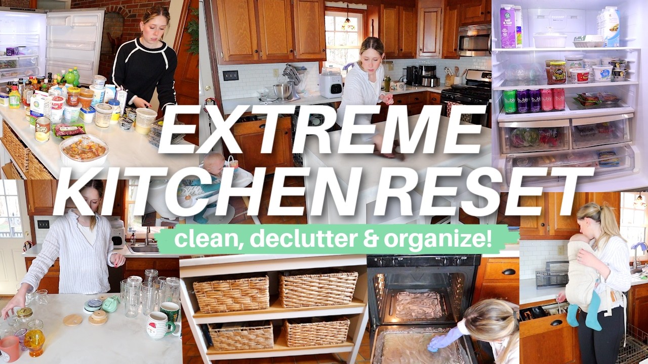 EXTREME KITCHEN CLEAN, DECLUTTER & ORGANIZE WITH ME | realistic mom life cleaning motivation