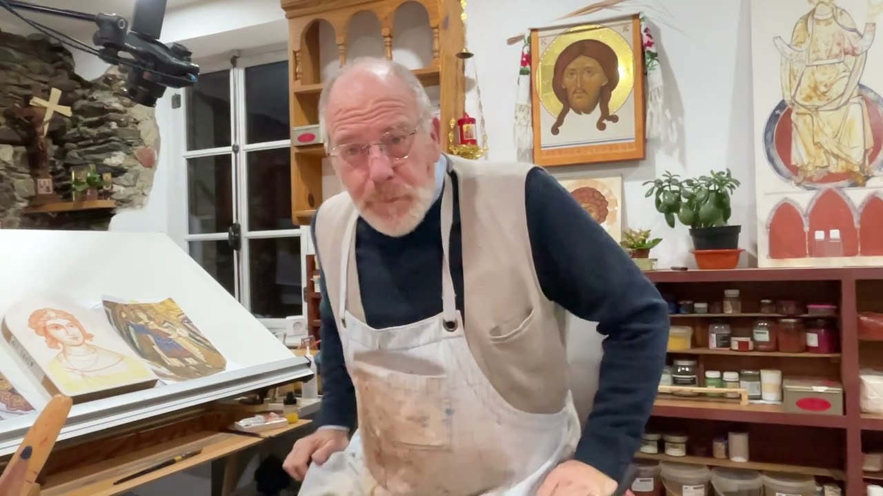 Gilding an icon of St Raphael, water gilding technique