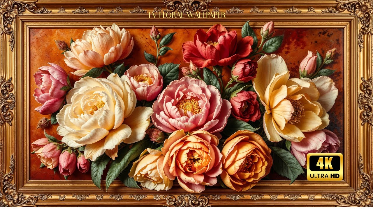 4K TV 📺Art Screensaver | Luxury Vintage Floral Painting in Gold Frame | ClassicCanvas HD