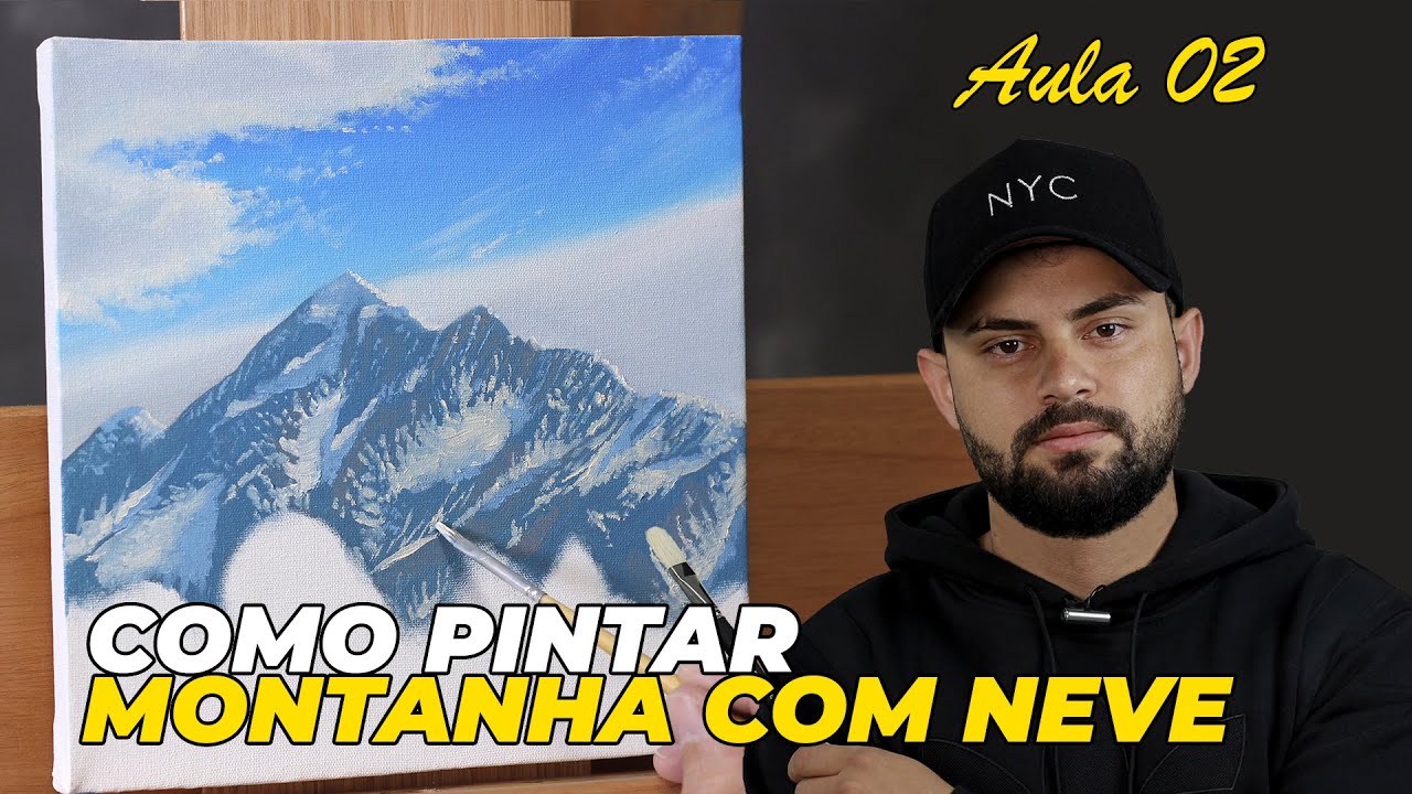 Como pintar - MONTANHA COM NEVE | Pintura em tela | AULA 2/3