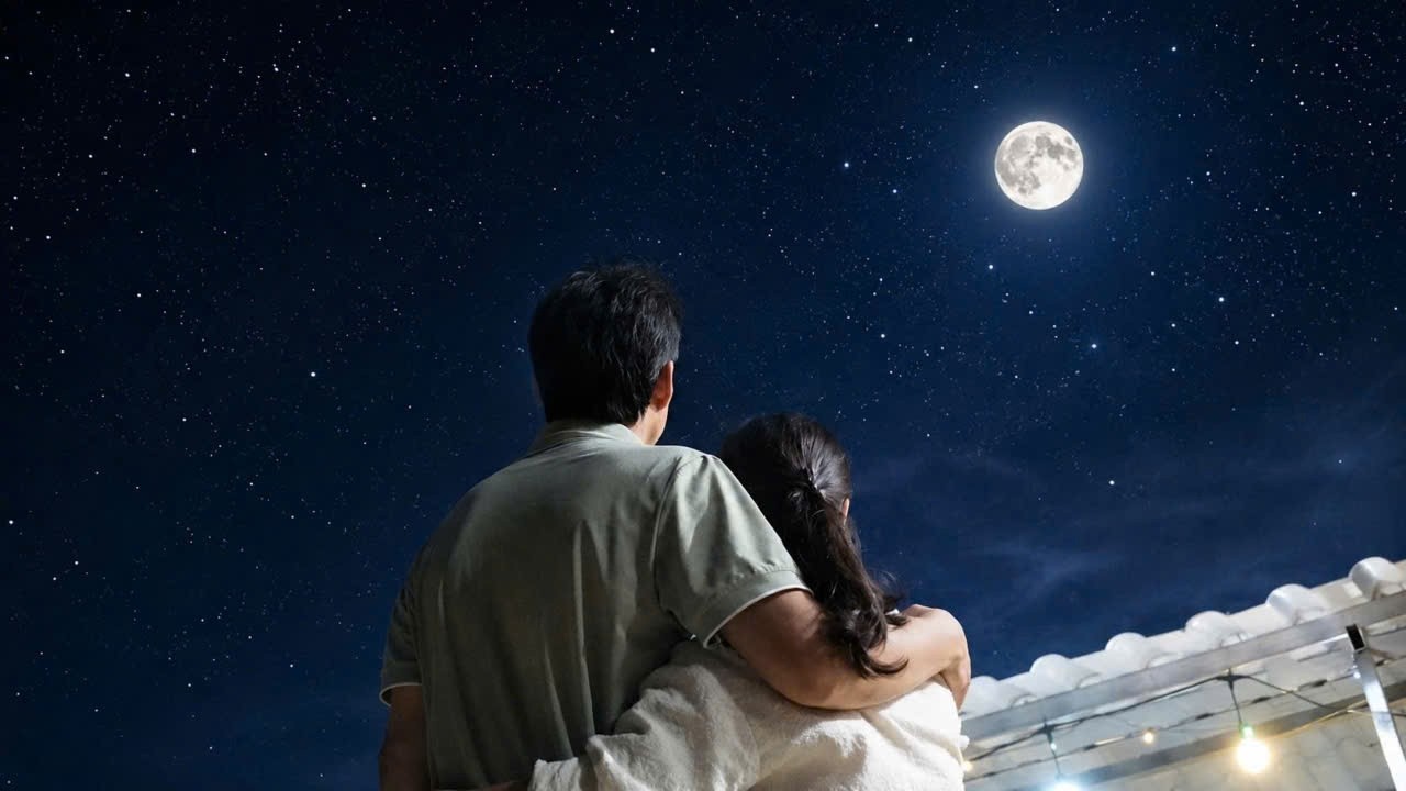 On a quiet night,the two young friends gazed at the moon together,sharing a common wish  Toan & Diem