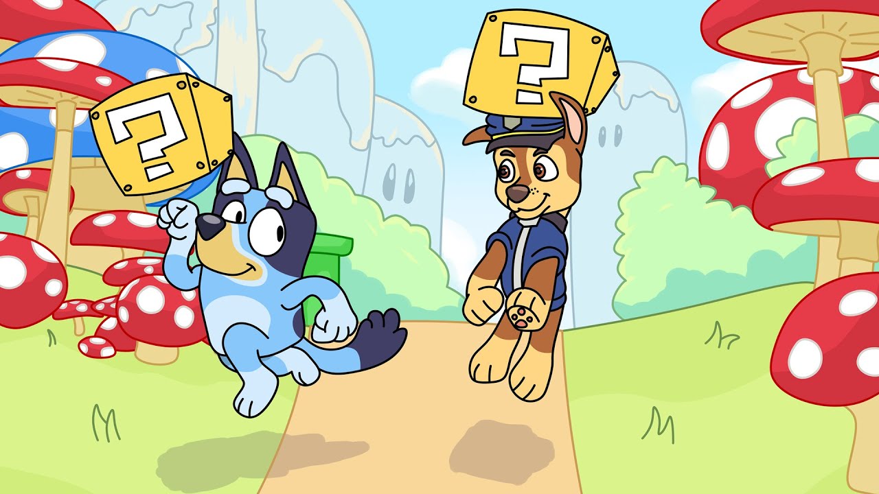 BLUEY Y CHASE DE PAW PATROL ENTRA AL MUNDO DE MARIO BROS EN LA PLASTILINA TROLL 😊