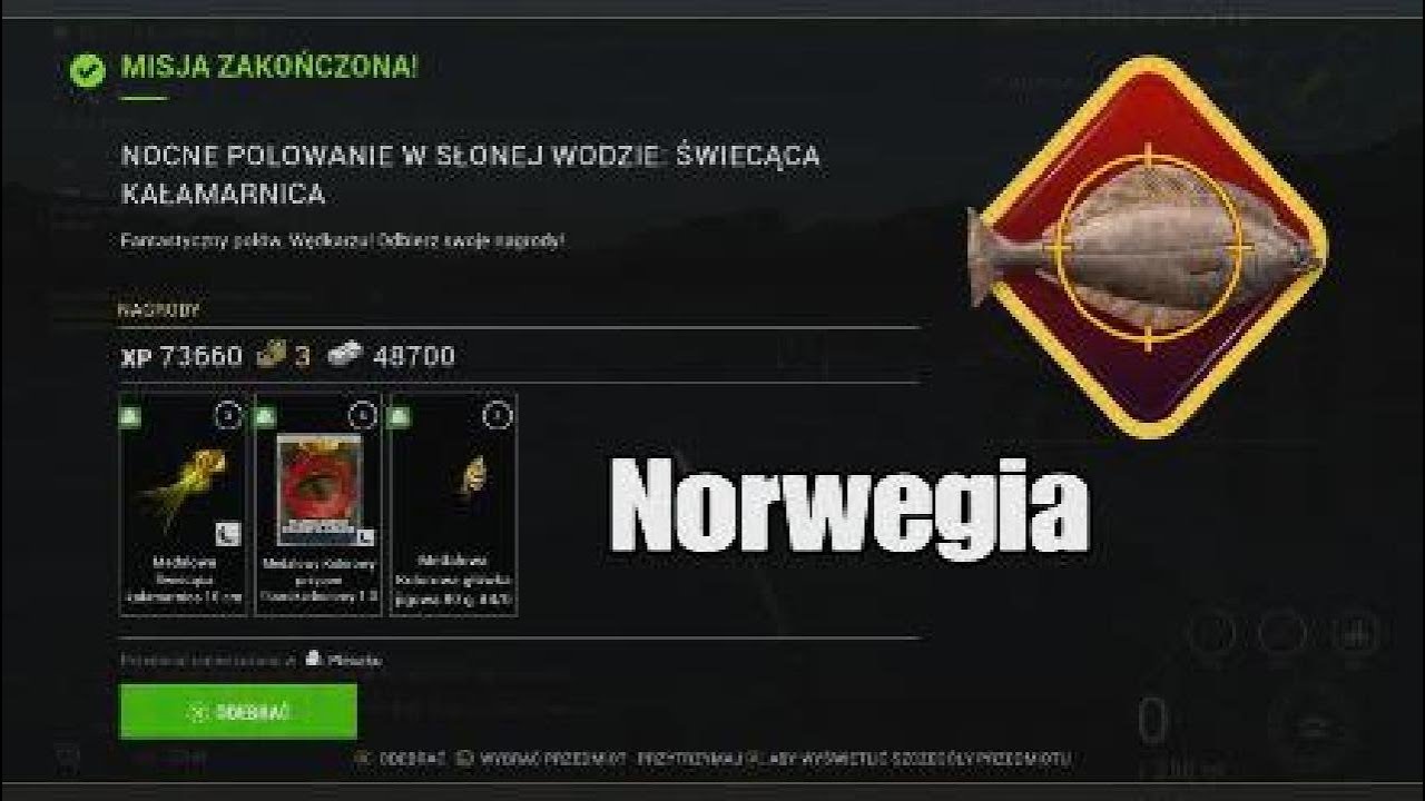 Fishing planet(Ps5).Nocne polowanie w słonej wodzie:Świecąca kałamarnica.Opanowanie.Norwegia.Fiord.