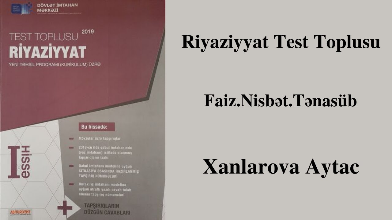 RİYAZİYYAT DIM Test Toplusu.Faiz.Nisbət.Tənasüb.Aytac Xanlarova.(FES TƏDRİS MƏRKƏZİ)