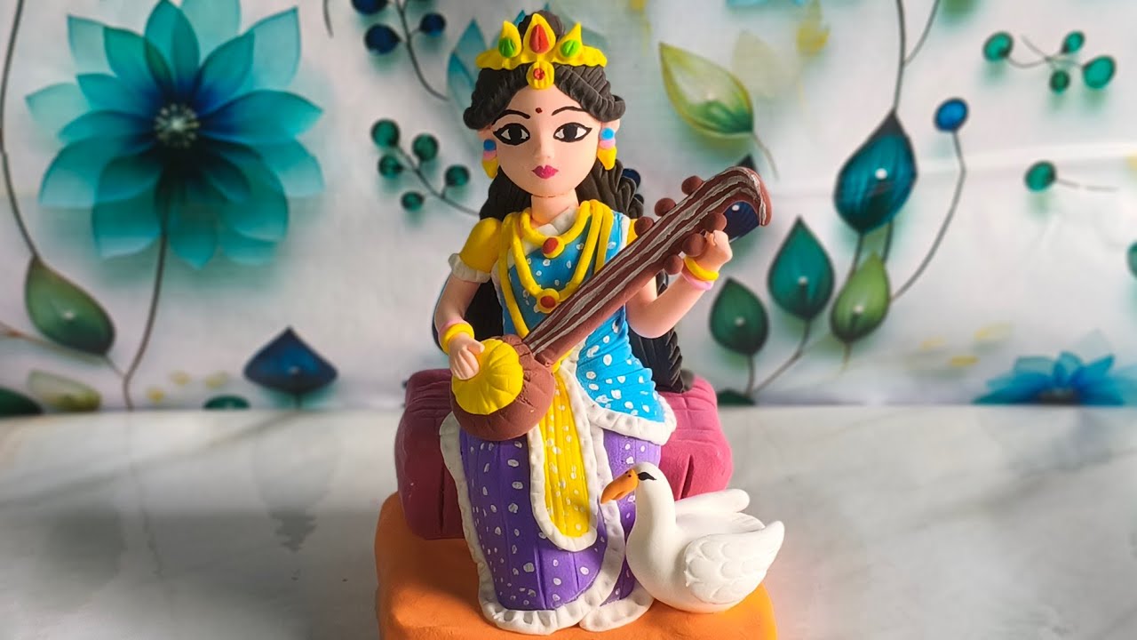 DIY Saraswati Idol with Air Dry Clay | Clay Goddess Saraswati Sculpture #airdryclay #claycrafts 