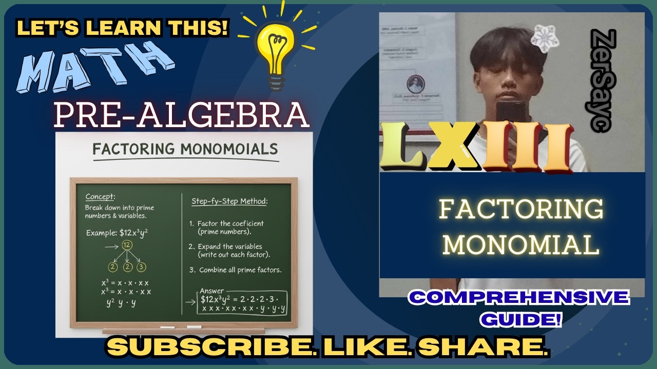 PRE-ALGEBRA | FACTORING MONOMIAL (TAGALOG/FILIPINO EXPLANATION)
