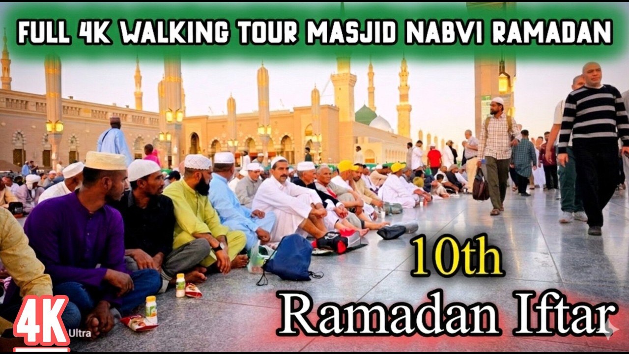 Ramadan second Weekend jumma mubakr Inside Masjid Nabawi Roof Walking Tour 4K | Iftar & Adhan