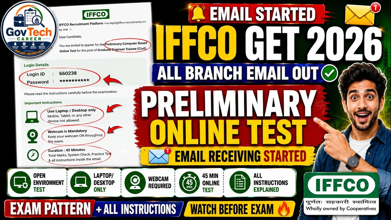 🔥 IFFCO GET 2026 Email Started! | Preliminary Computer Based Online Test | ₹65,000 Salary|All Branch