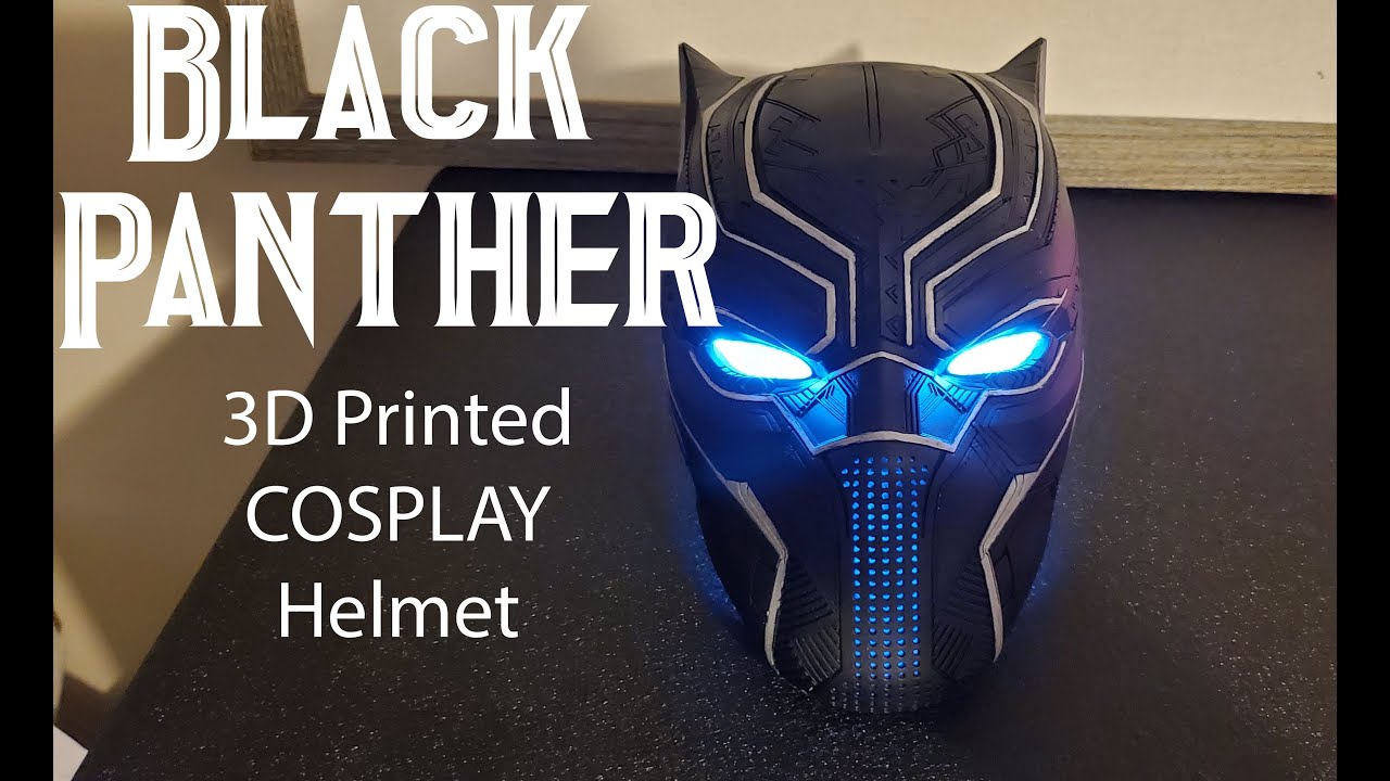 Black Panther 3D Printed Cosplay Helmet Painted and Eye Lights Cosplay