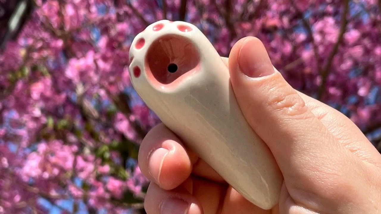 Cat Paw Pipe Kitty Paw Pipes Cute Girly Gift Unique Art Design Pink Bowl Ceramic Hand Pipe