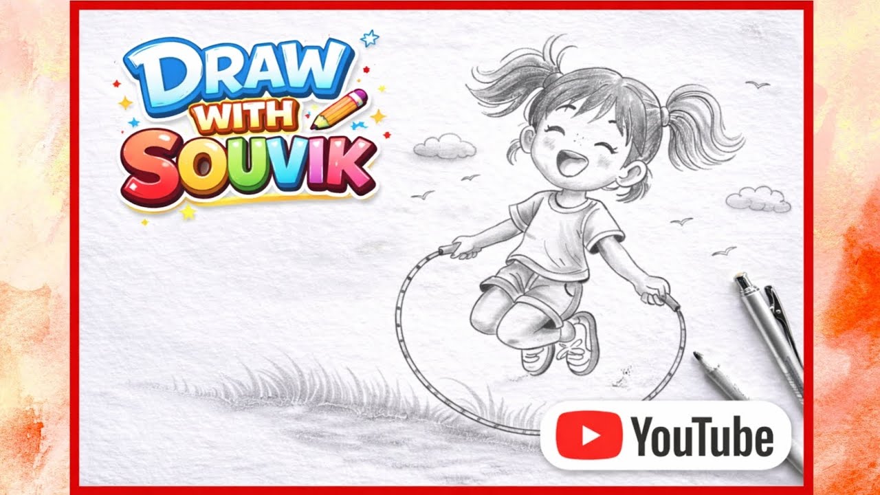 Cute Girl Skipping Rope Drawing ✏️ Easy Pencil Sketch