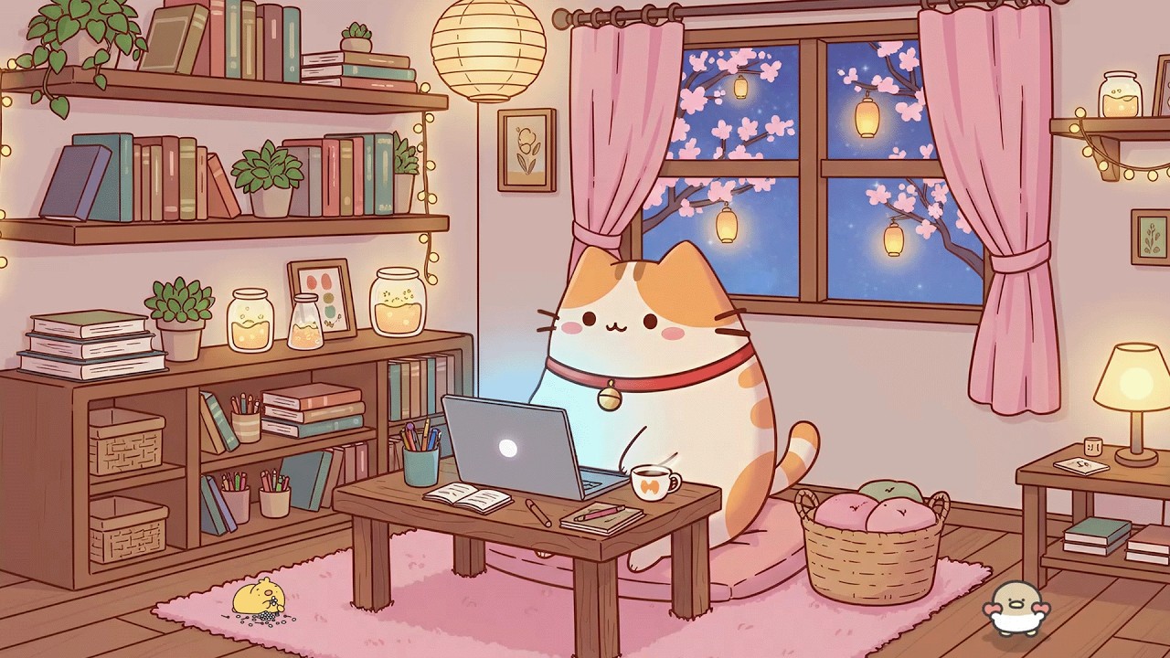 Pusheen's Cozy Spring Study Session 🌸 Lofi Hip Hop Radio - Chill Beats to Relax/Study to 🧺