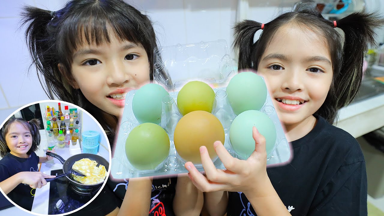 หนูยิ้มหนูแย้ม ทำไข่เจียว ไข่ดาว จากไข่สีพาสเทล