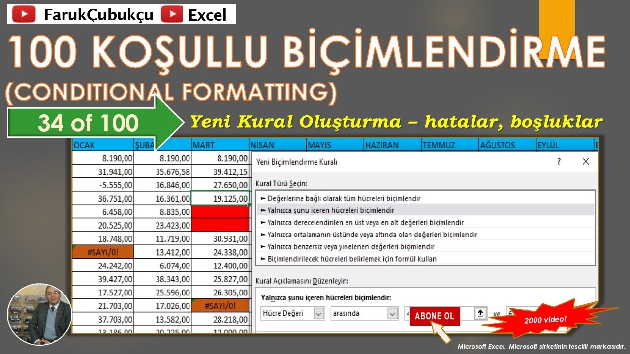 Excel Koşullu Biçimlendirme - 34 of 100 - Yeni Kural Oluşturmak (New Rule)