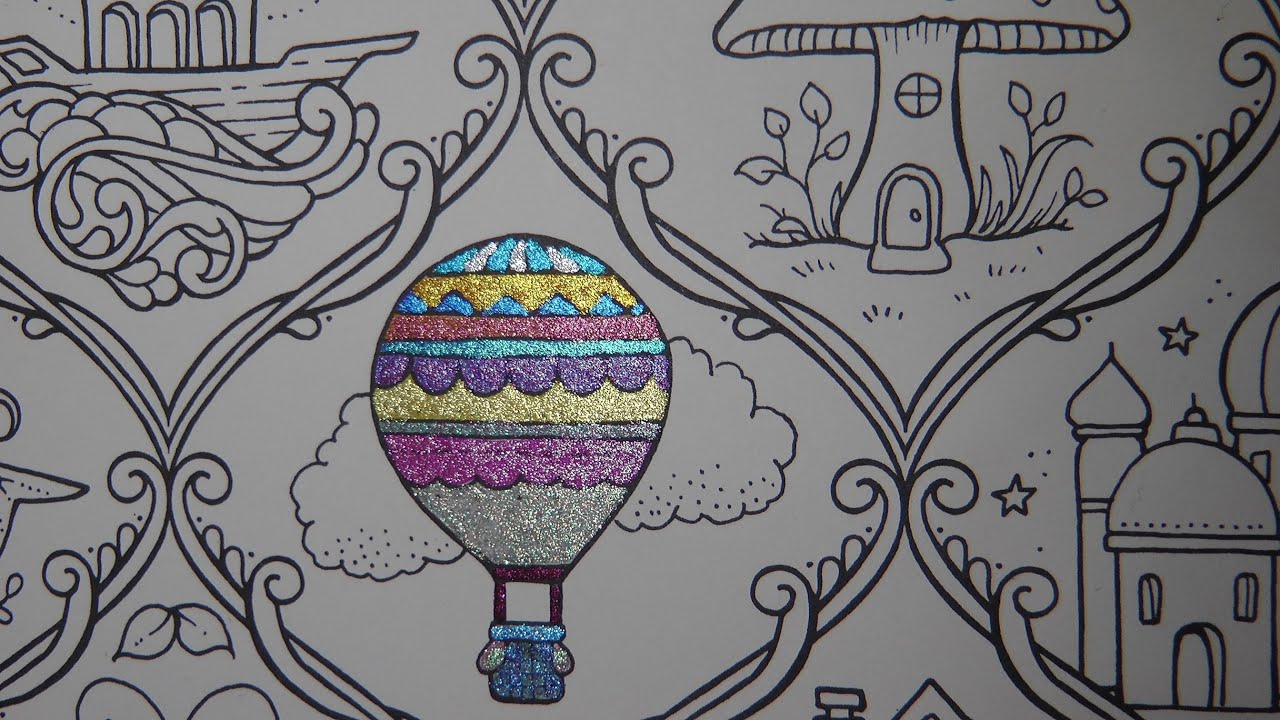 Pentel Glitter Pens Review - Balloon Colouring in Worlds of Wonder by Johanna Basford