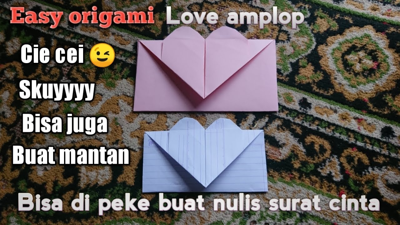 cara membuat origami amplop bentuk hati | origami heart envelope easy