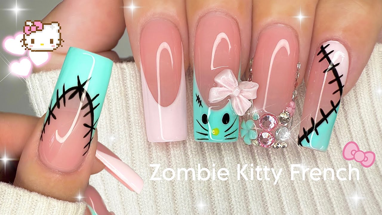 Урок по маникюру «Франкенштейн Hello Kitty» | Советы по доминирующей руке и мой опыт маникюра 💕