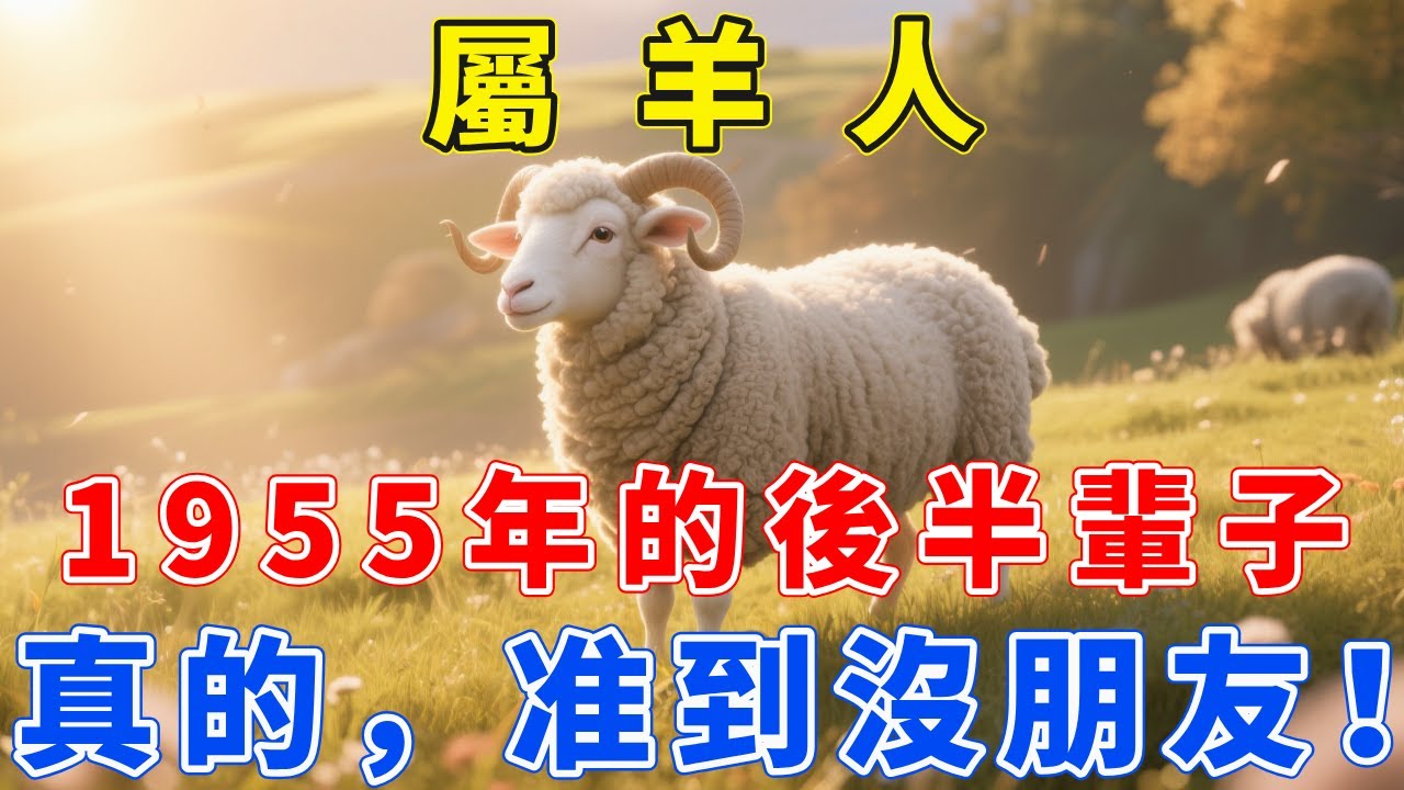 屬羊人一生宿命，尤其是1955年的！早年一把辛酸淚啊！晚年後福無窮！1955年屬羊人的後半輩子，真的，准到沒朋友！【福慧生肖】