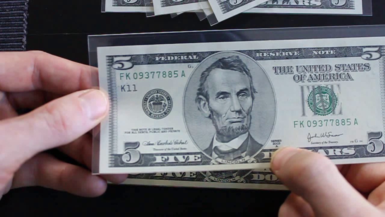 Five Dollar Bills Big Face Old School Non-Colorized