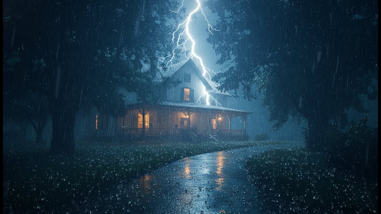 Heavy Rain & Thunderstorm Ambience | Cozy Forest Cabin Rain Sounds for Deep Relaxation and Sleep