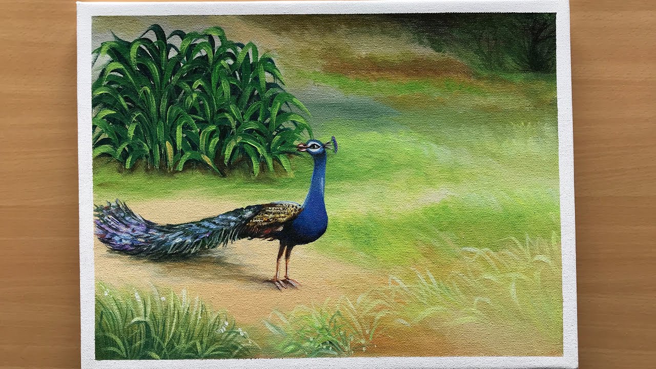 Daily Challenge #50 Peacock in a Garden / Acrylic Painting