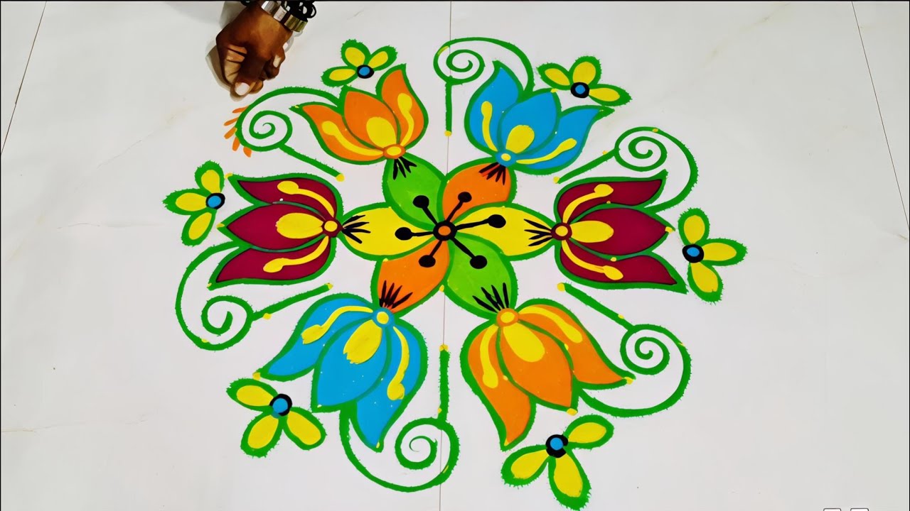 Flower Rangoli 🌹 beautiful and easy flower poster rangoli for festival #rangoli #muggulu