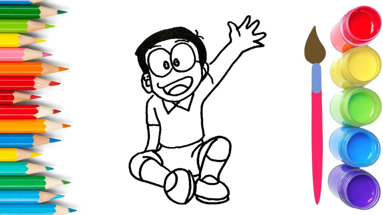 How To Draw cute Nobita Drawing, Painting & Coloring For Kids and Toddlers_🌈🎨