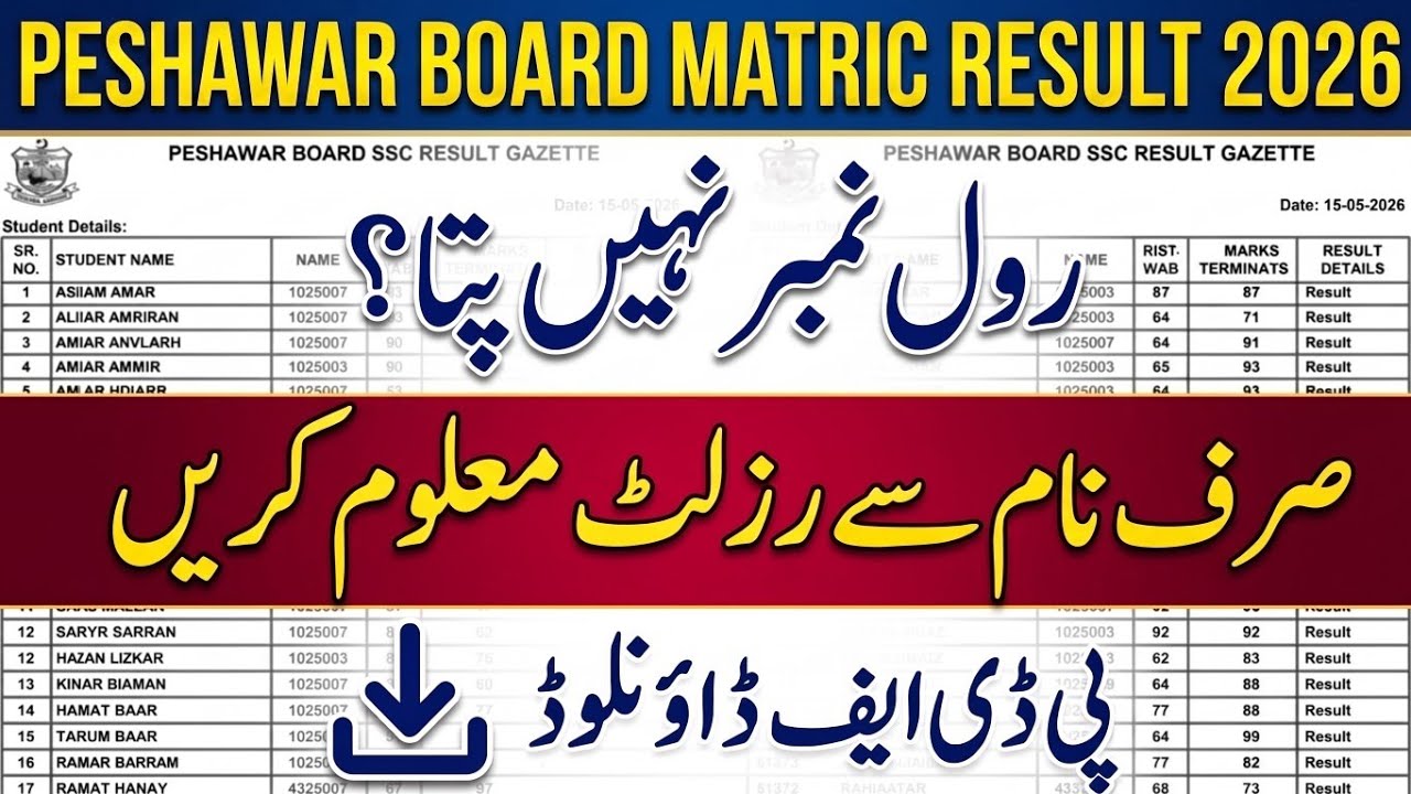 BISE Peshawar Matric Result 2026 Check By Name | 9th & 10th Class Gazette PDF Download