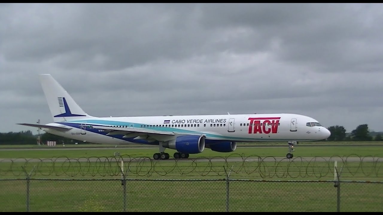 TACV CABO VERDE AIRLINES BOEING 757-200 TAXI & TAKE OFF ROTTERDAM AIRPORT 12-7-2015