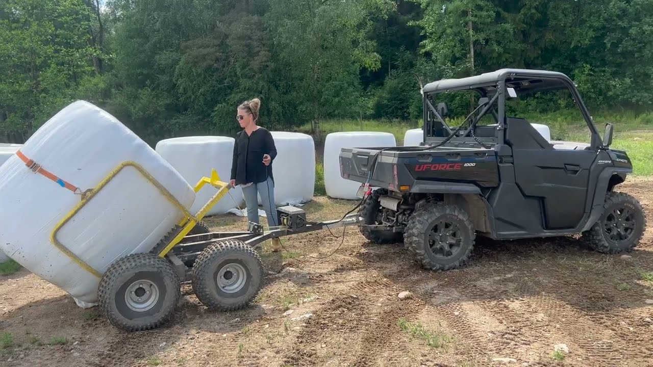 CFMOTO UFORCE 1000 with Iron Baltic Silo & Hay bale trailer