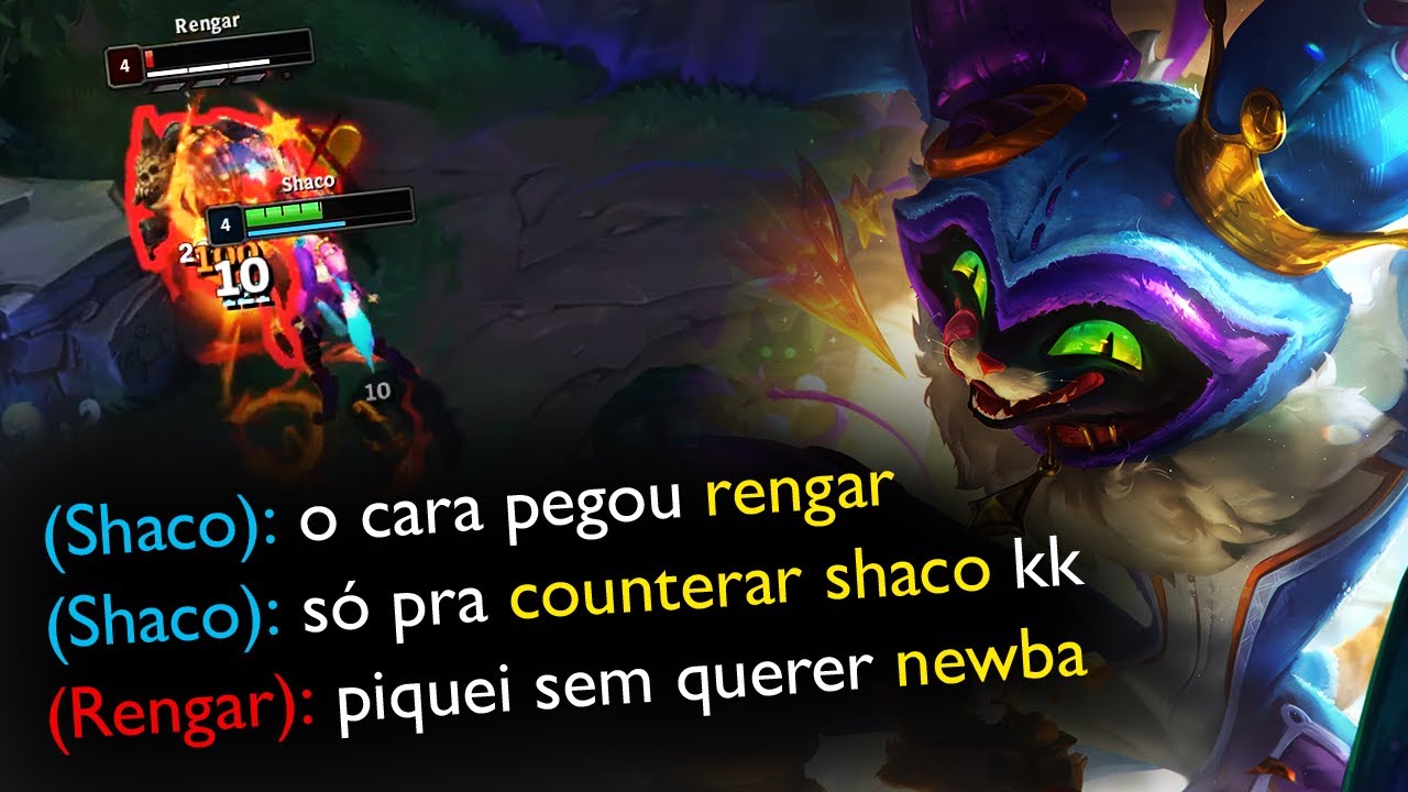ELE PEGOU RENGAR PRA COUNTERAR SHACO E N&Atilde;O AGUENTOU A PRESS&Atilde;O 🤣🤣🤣