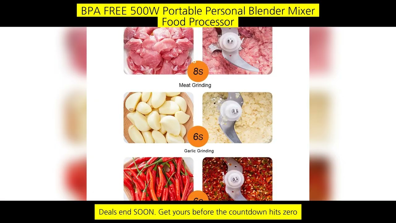 Bpa Free 500W Portable Personal Blender Mixer Food Processor With Chopper Bowl