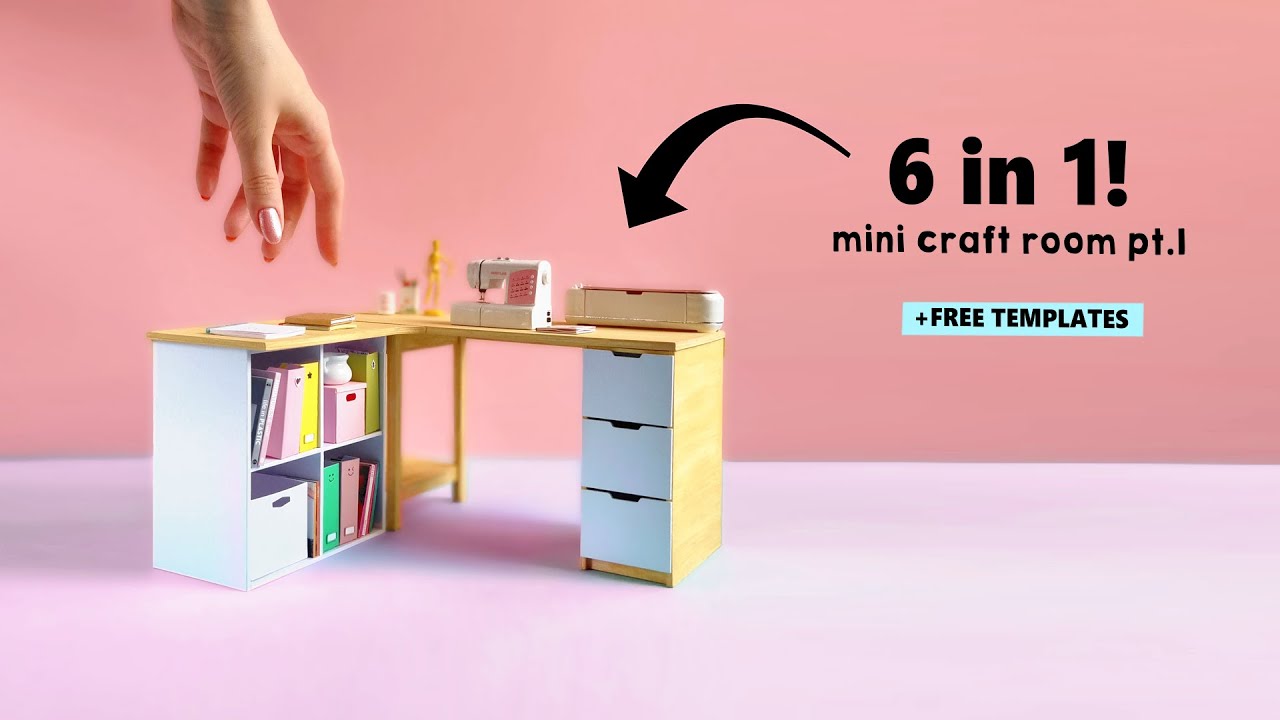 DIY Miniature Corner DESK, CUBBY, DRAWERS + More! How to make a Dollhouse Craft Room W/PAPER - pt.1