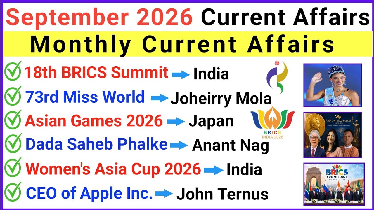 September 2026 Current Affairs MCQs| Complete Monthly Current Affair MCQs 2026 | September 2026