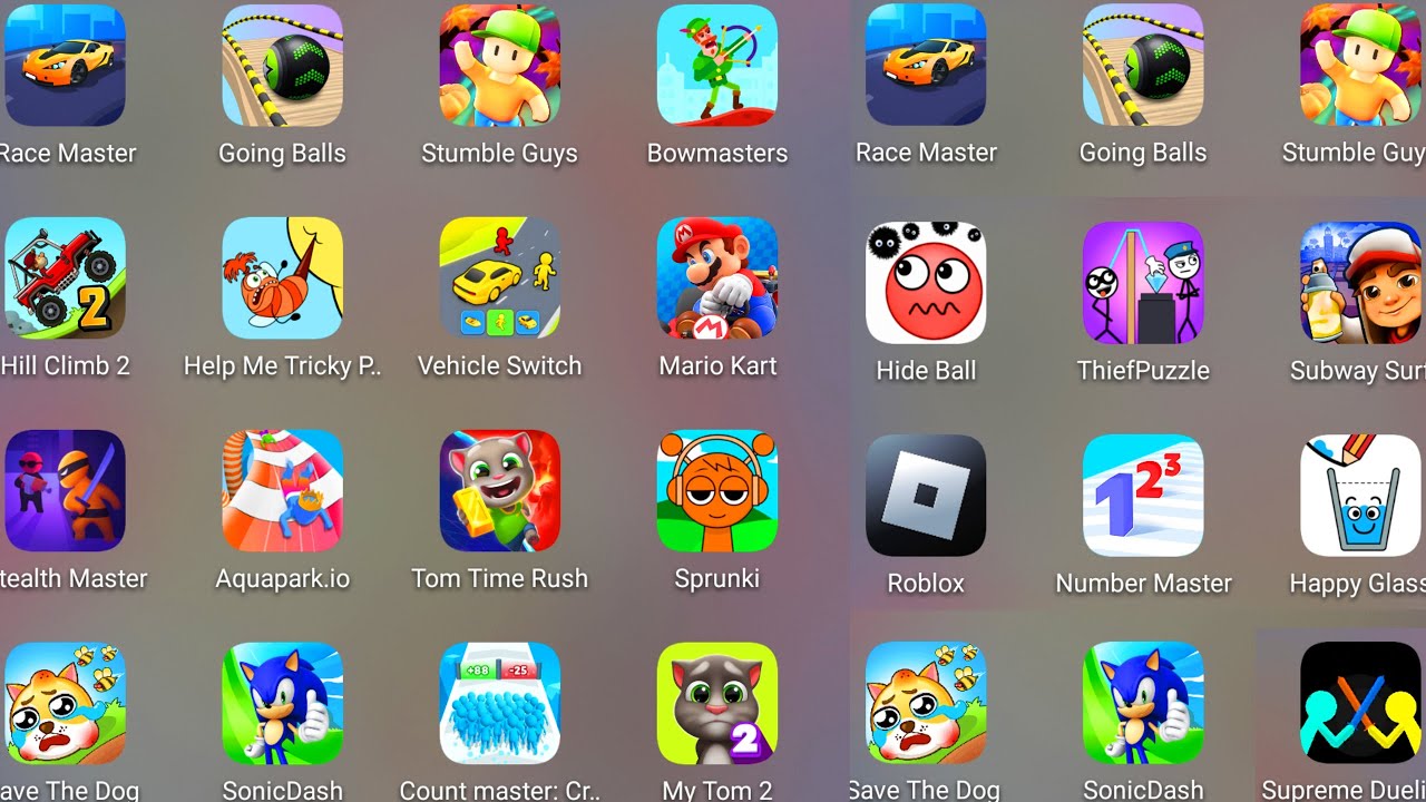 Count Master 3D,Save The Doge,Race Master 3D,Vehicle Switch,Sonic Dash,Stumble Guys,Sprunki,My Tom 2
