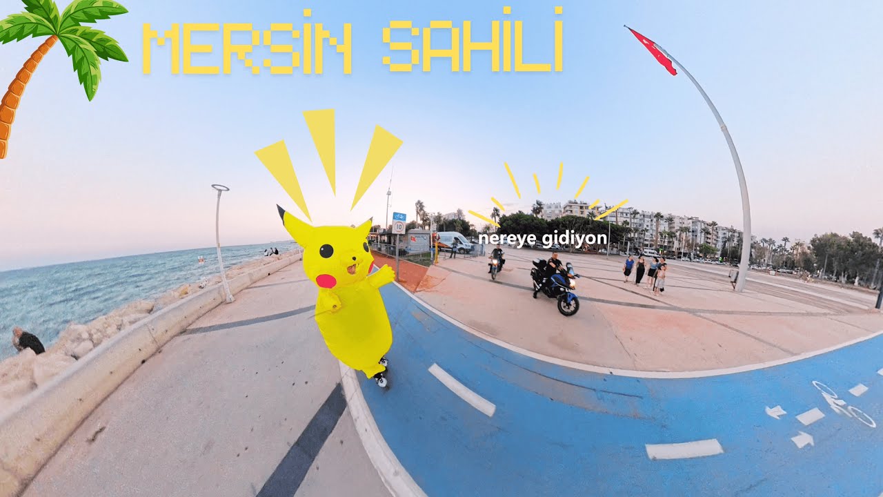 Pikachu Kostümüyle Mersin Sahilinde Paten Sürmek 🛼