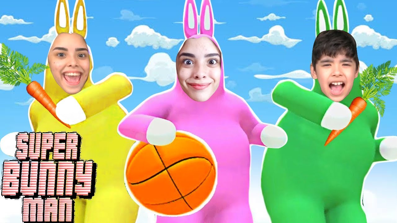 VIRAMOS COELHINHOS !!! COMPETIÇÃO DE BASKETBALL E PEGA-CENOURA - (Super Bunny Man)