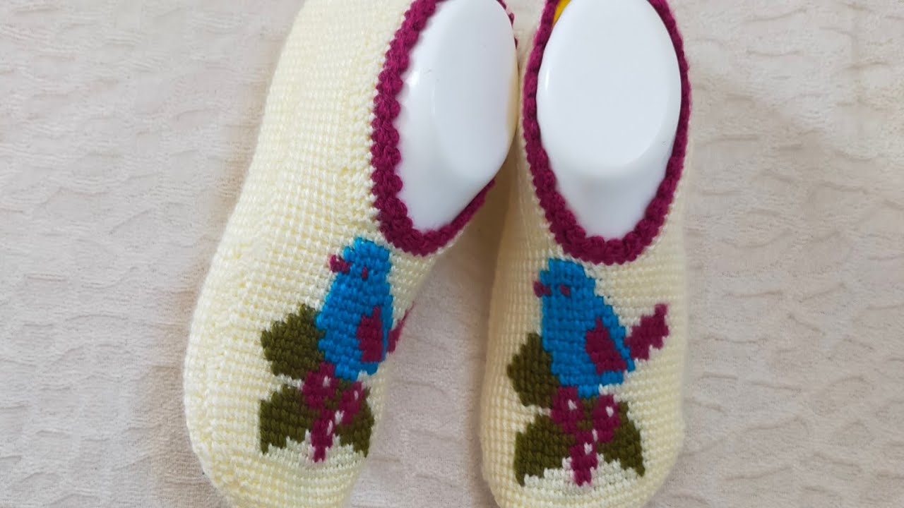 (1video) 5şiş görünümlü tunus Patik kuş desenli #keşfet #örgü #crochet #knitting #handmade