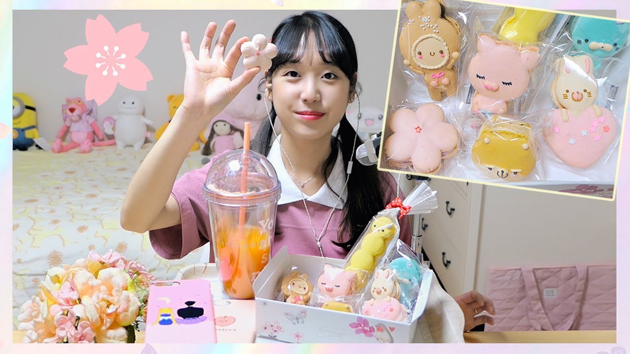 새벽 2시, 깜찍 캐릭터 마카롱 리얼사운드♬ 정수가 선물해준♡ 벚꽃, 토끼, 병아리, 시바견 마카롱 먹방 キャラクターマカロン Macaroons (JP/ENG SUB) [이루리]