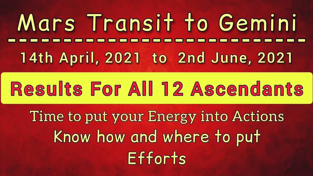 Mars transit in Gemini 2021 | Results For All 12 Ascendants |  Mars transit to Gemini April 2021