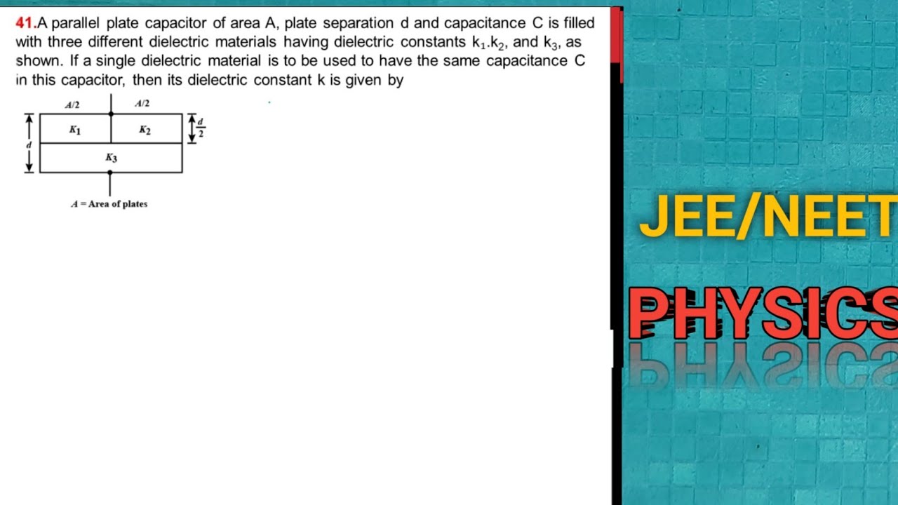 A parallel plate capacitor of area A, plate separation d and capacitance C is filled with three