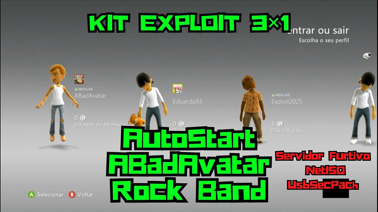 Kit Exploit 3 em 1 — Rock Band + BadAvatar + Autostart: Desbloqueie o Xbox 360 em Menos 1 MINUTO