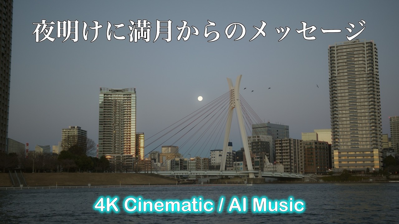 『スノームーン』都会の朝に輝く満月の4K映像と穏やかなAIミュージック【PUKU MUSIC】