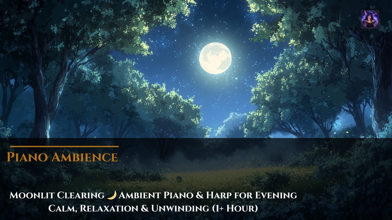 Moonlit Clearing 🌙 Ambient Piano & Harp for Evening Calm, Relaxation & Unwinding (1+ Hour)