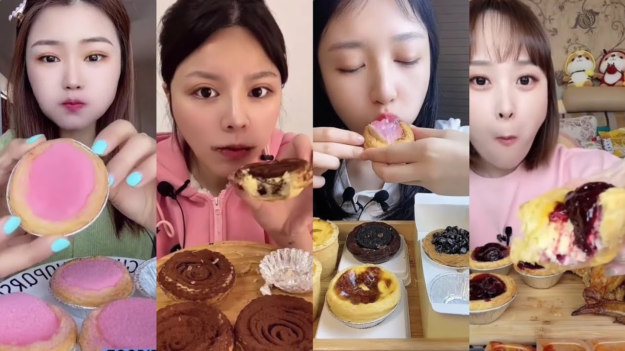 CRISPY EGG TARTS (VARIOUS FLAVOURS) || *Subtitled* ASMR Chinese Dessert Mukbang 디저트 먹방 吃播